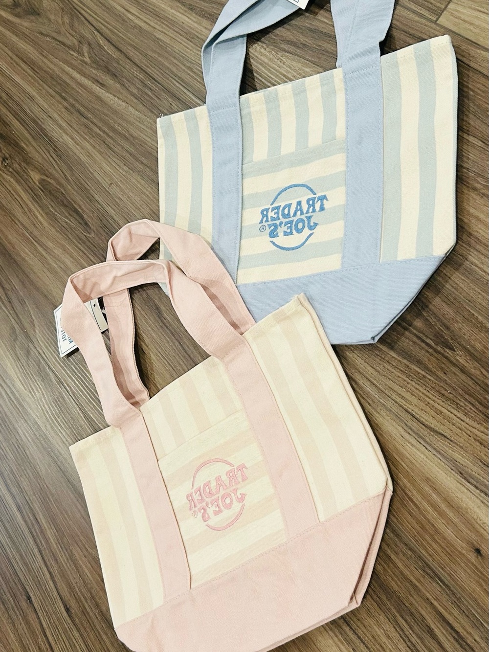 Trader Joe's 2026 Limited Edition Striped Mini Canvas Tote Bag - Blue / Pink - Picture 2 of 3